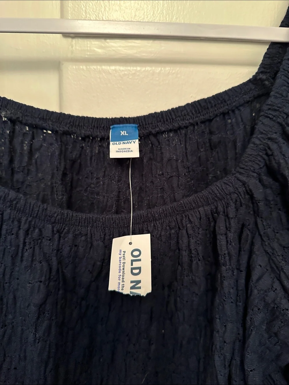 NWT Old Navy Women's Puff Sleeve Scoop Neck Top Navy Blue Lace